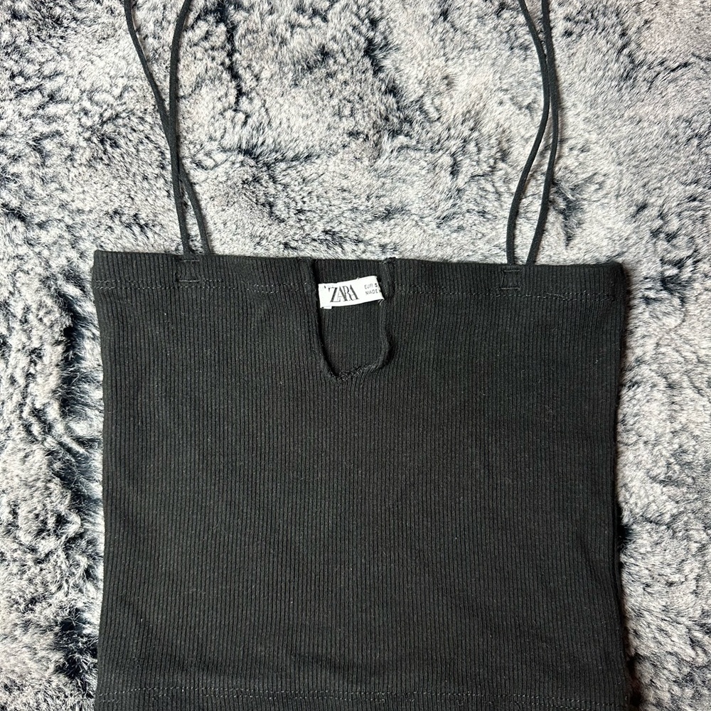 Zara Elegant Black Ribbed Top